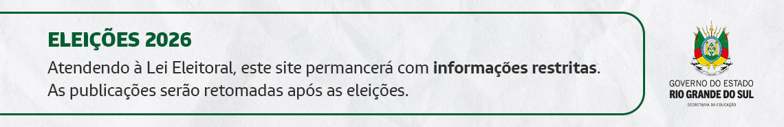 Banner institucional com fundo claro e borda verde. &Agrave; esquerda, o t&iacute;tulo &ldquo;ELEI&Ccedil;&Otilde;ES 2026&rdquo; em destaque e o aviso de que o site permanecer&aacute; com informa&ccedil;&otilde;es restritas, com retomada das publica&ccedil;&otilde;es ap&oacute;s as elei&ccedil;&otilde;es. &Agrave; direita, o bras&atilde;o do Estado.